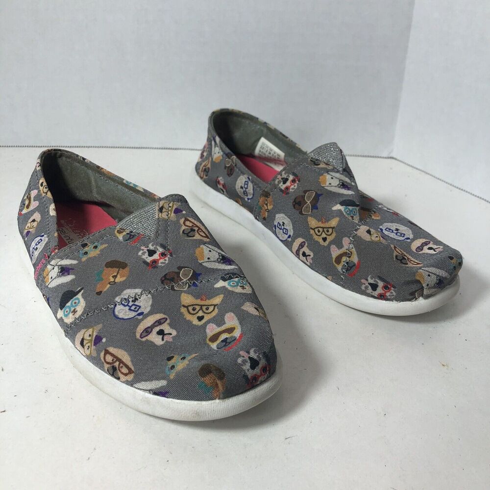 Bobs from Skechers‎ Womens Girls Size 2.5 Dogs Glasses Gel Memory Foam Kids Gray